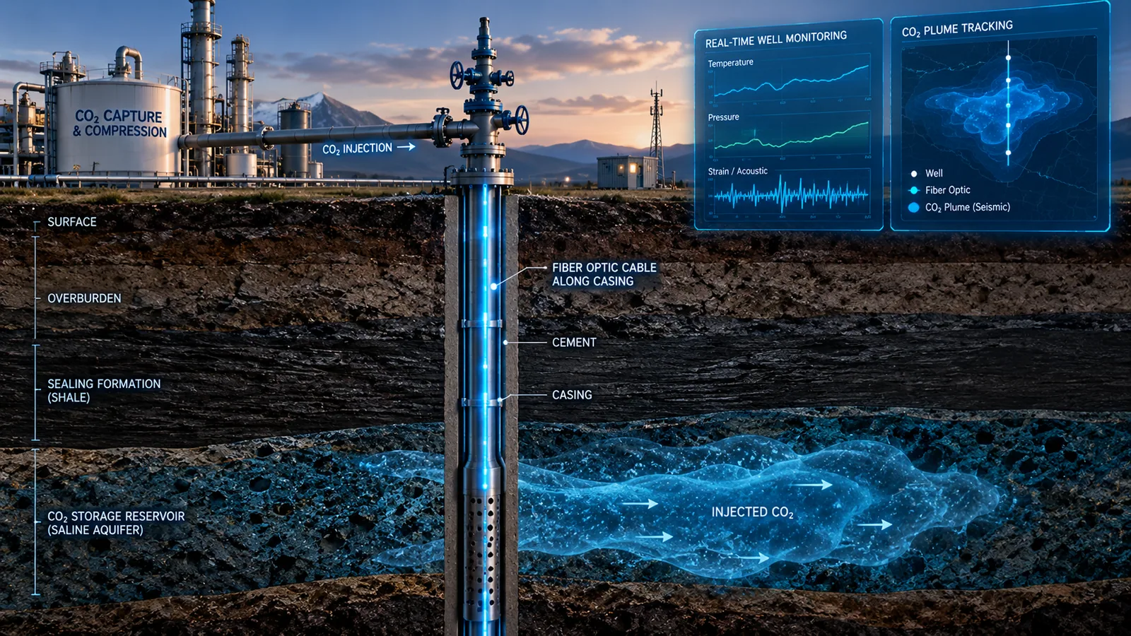 ccus infrastructure with fiber-optic sensing visualization