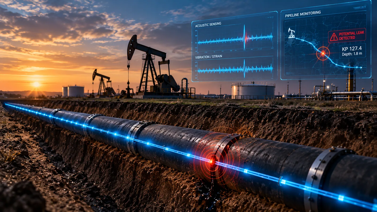 oil & gas infrastructure with fiber-optic sensing visualization