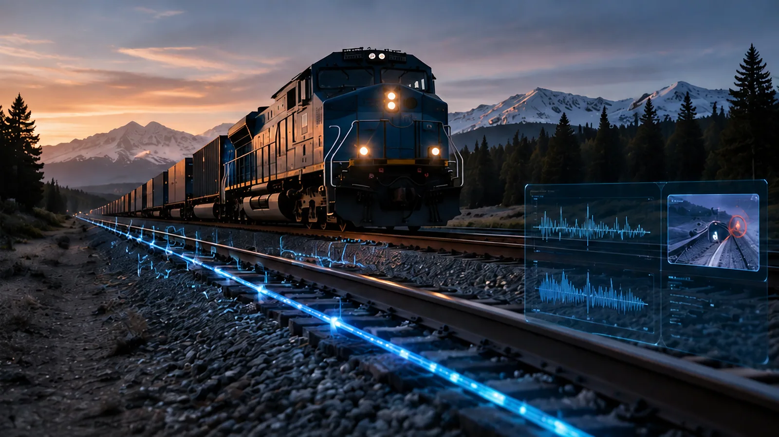 rail infrastructure with fiber-optic sensing visualization