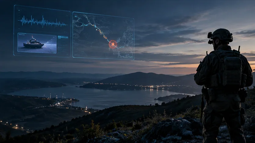 defense & security infrastructure with fiber-optic sensing visualization